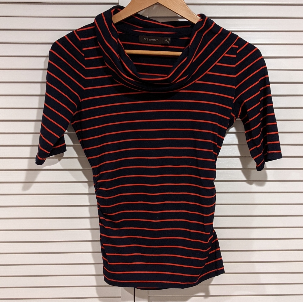 The Limited Fitted Striped Cowl-Neck Tee